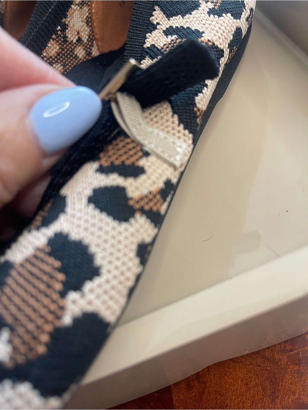 Leopard Print Mary Jane Woven Flats with Black Strap 10M - Picture 14 of 15